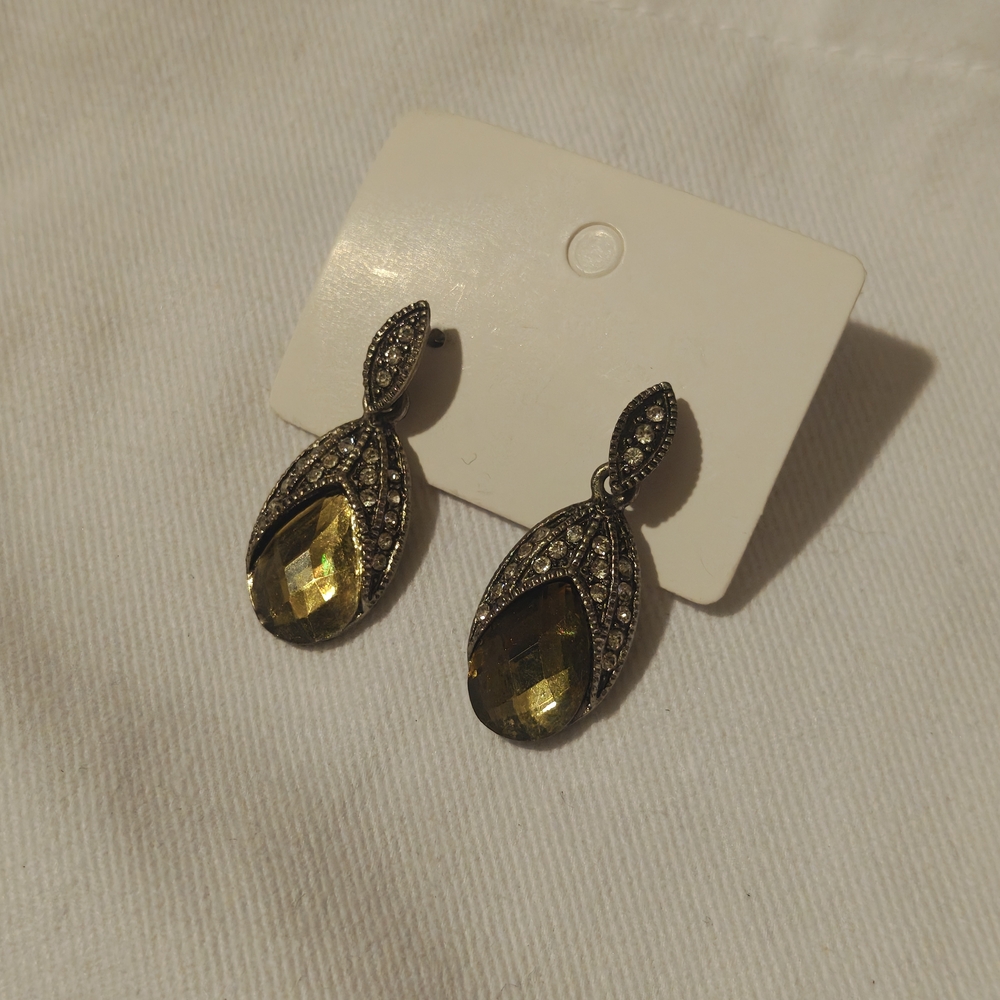 Elegant Olive and Silver Drop Earrings